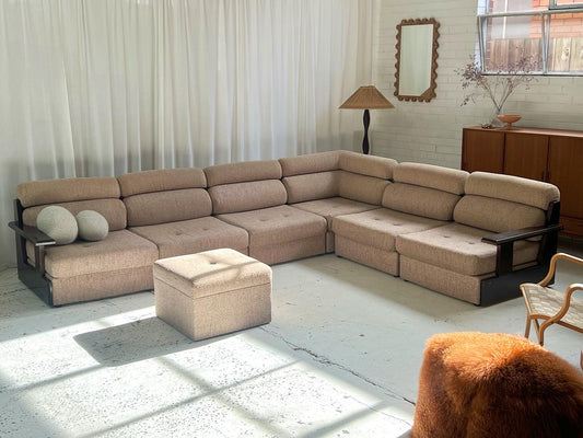 Vintage Pink/Beige Boucle Modular Sofa Set