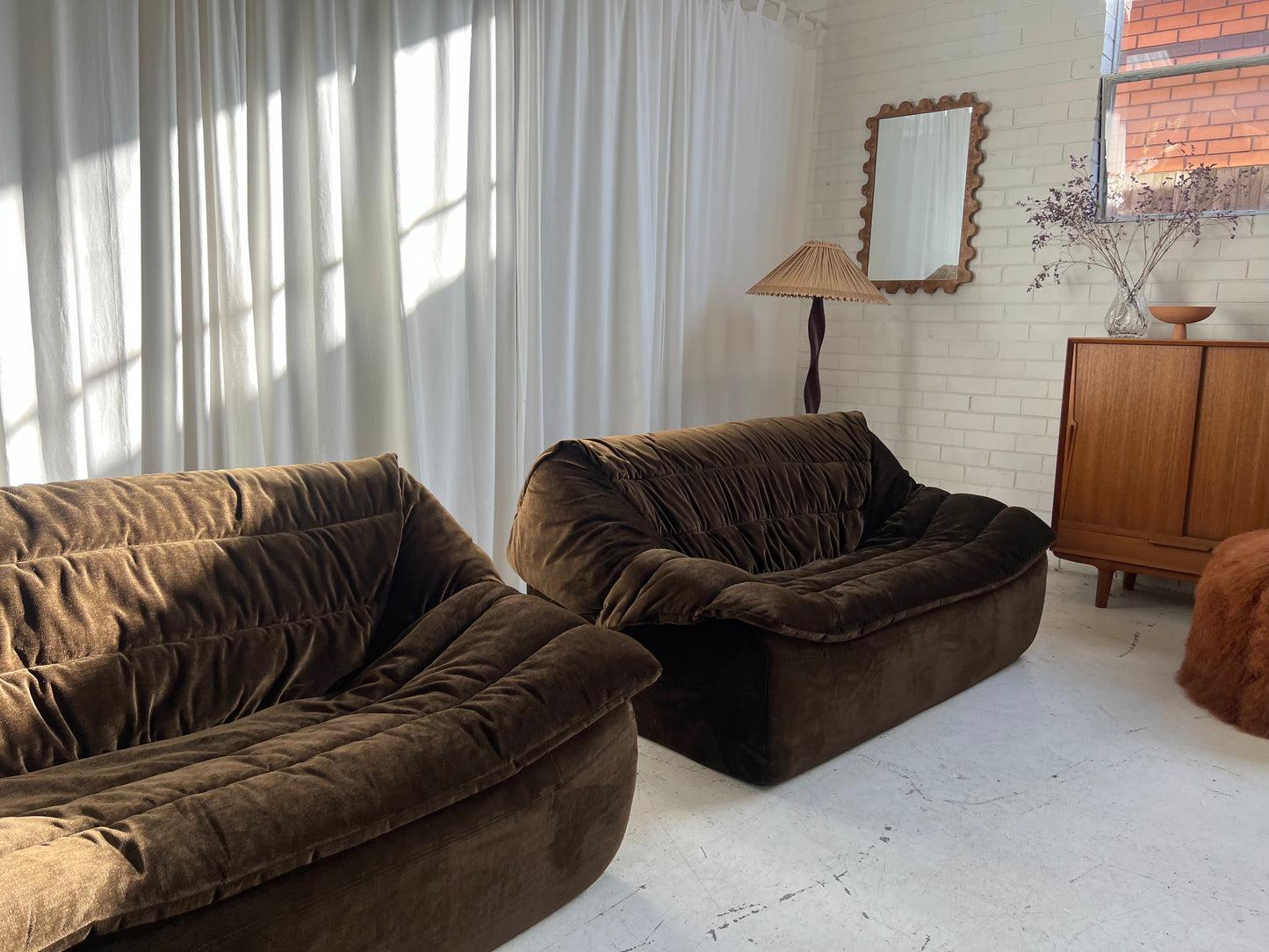 Restored Vintage Chocolate Velvet Sofa