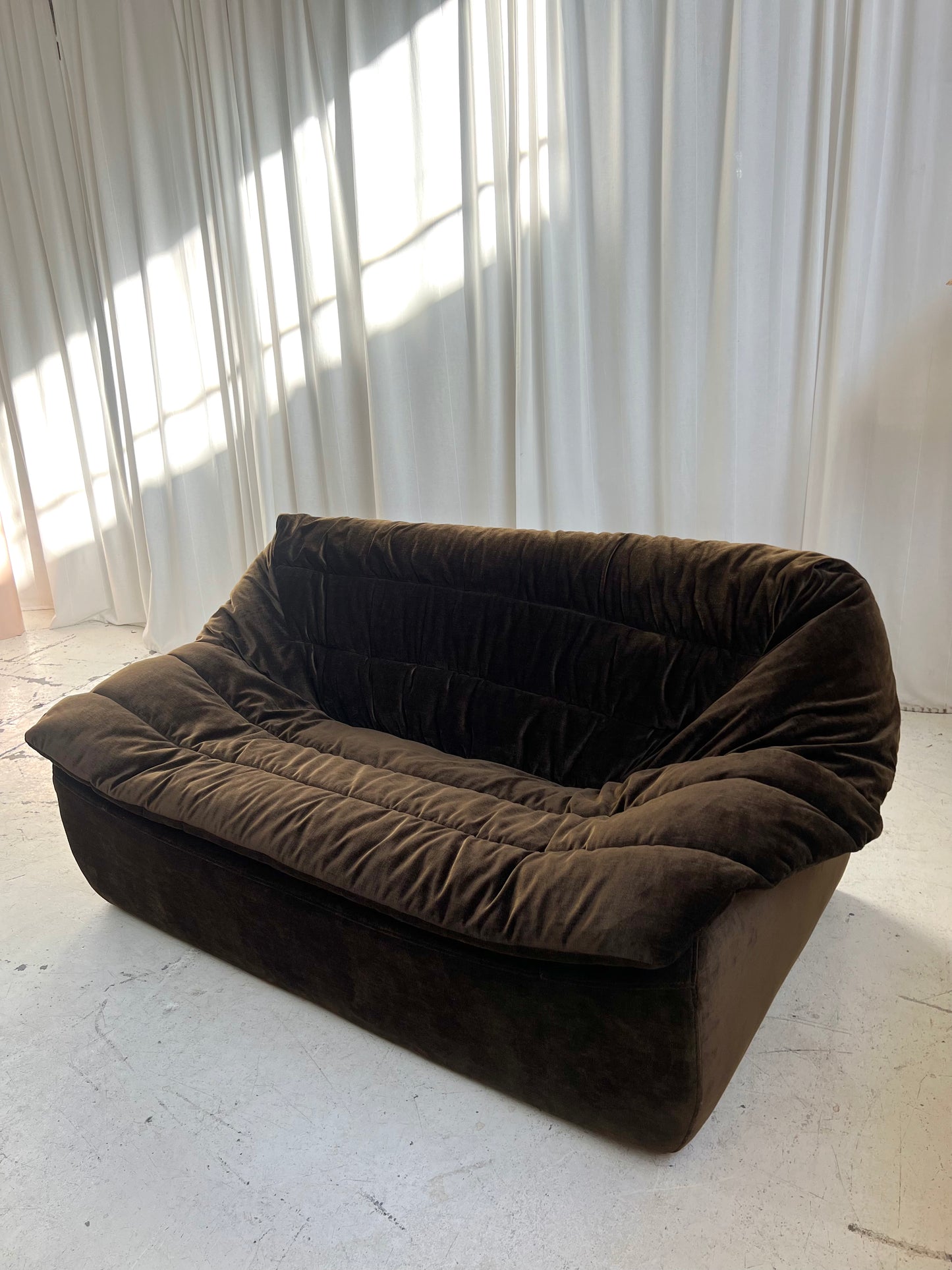 Restored Vintage Chocolate Velvet Sofa