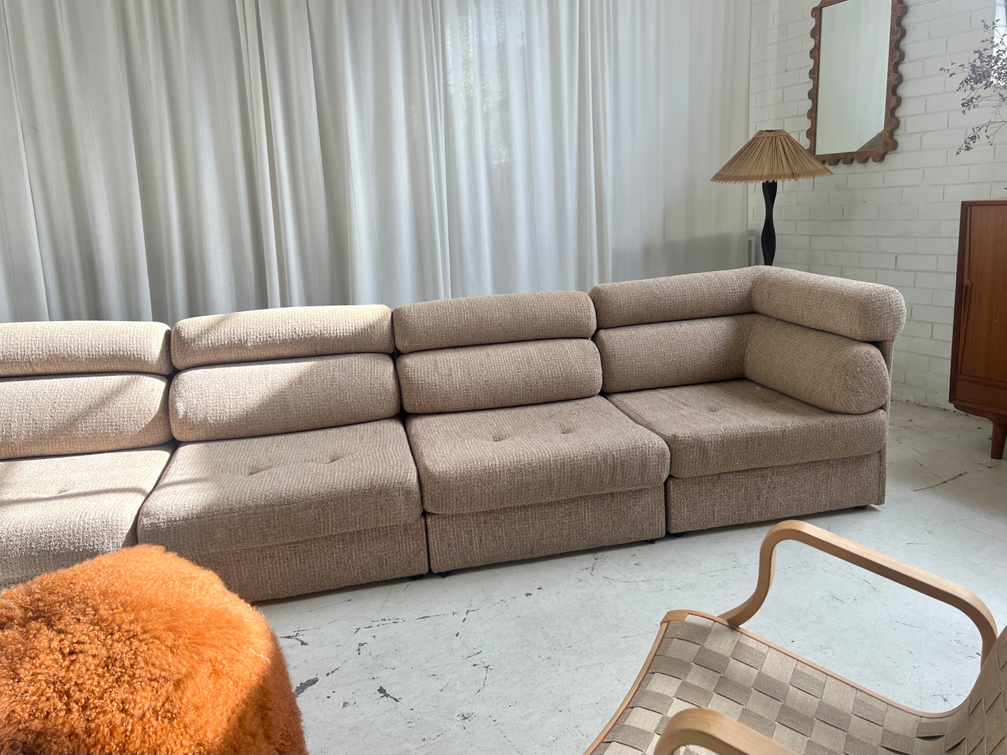 Vintage Pink/Beige Boucle Modular Sofa Set