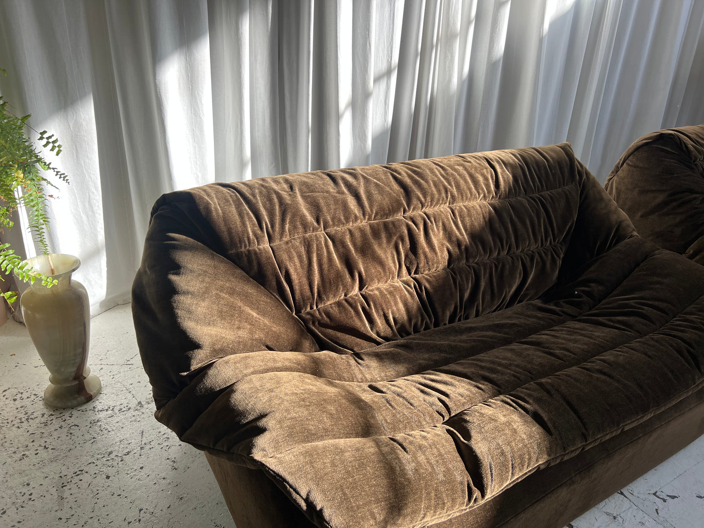 Restored Vintage Chocolate Velvet Sofa