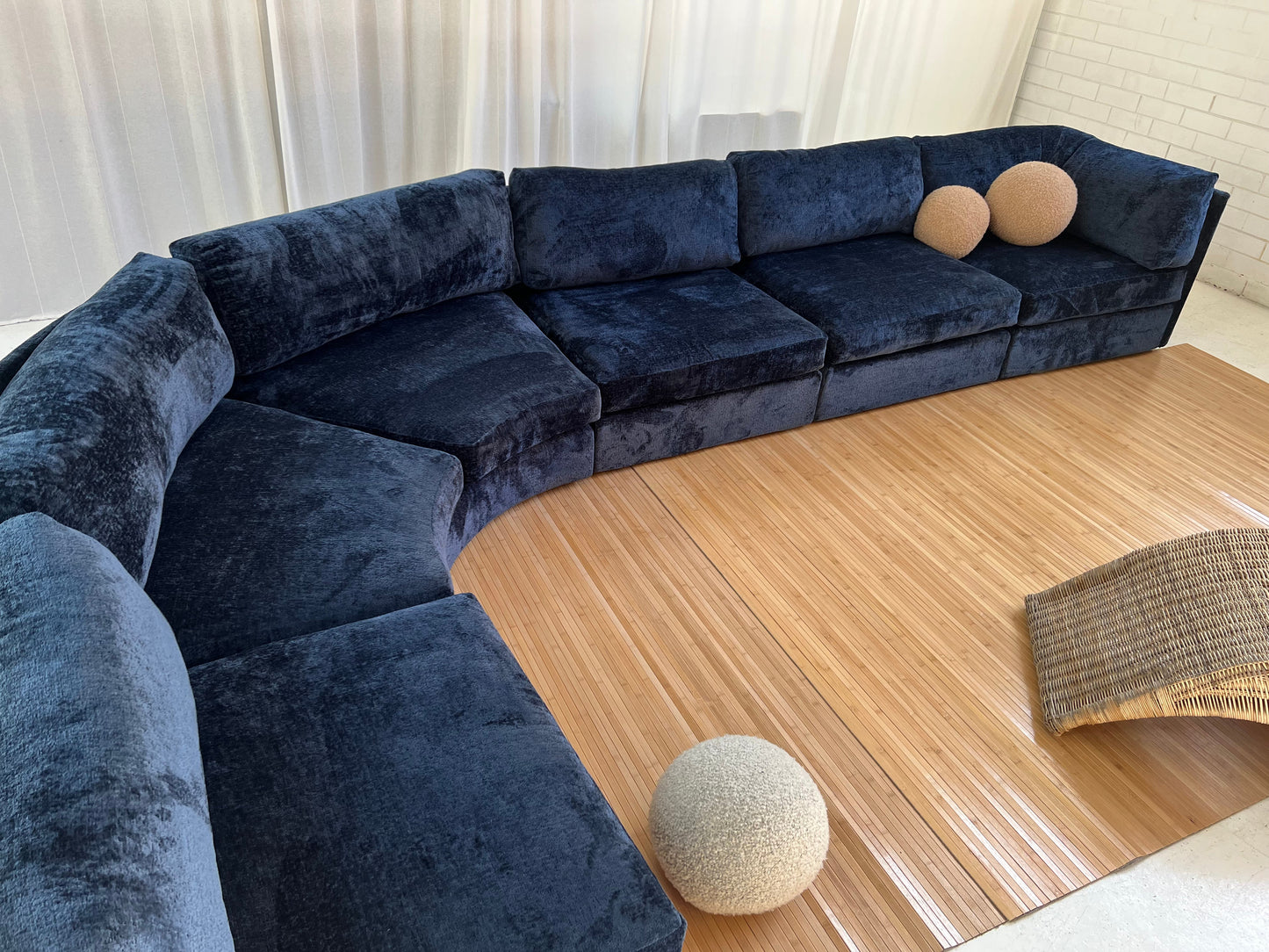 Bespoke Curved Navy Chenille Modular Sofa