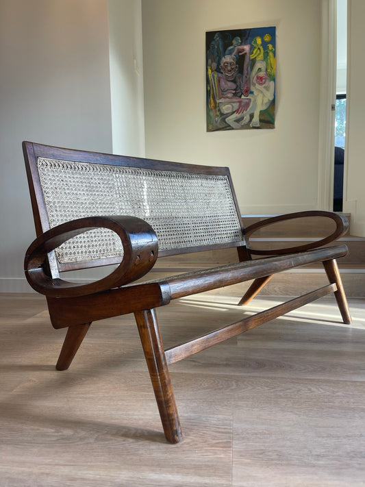 - Vintage Burmese Teak and Rattan Love Seat