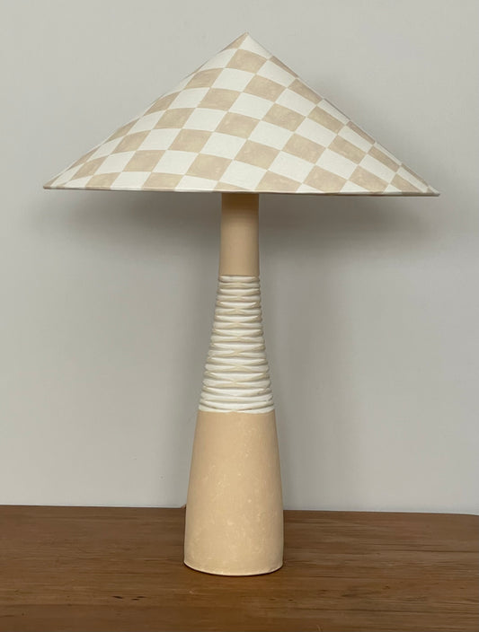 - Tall Ceramic Lamp with Oat Studio Capital Checks Fabric Shade