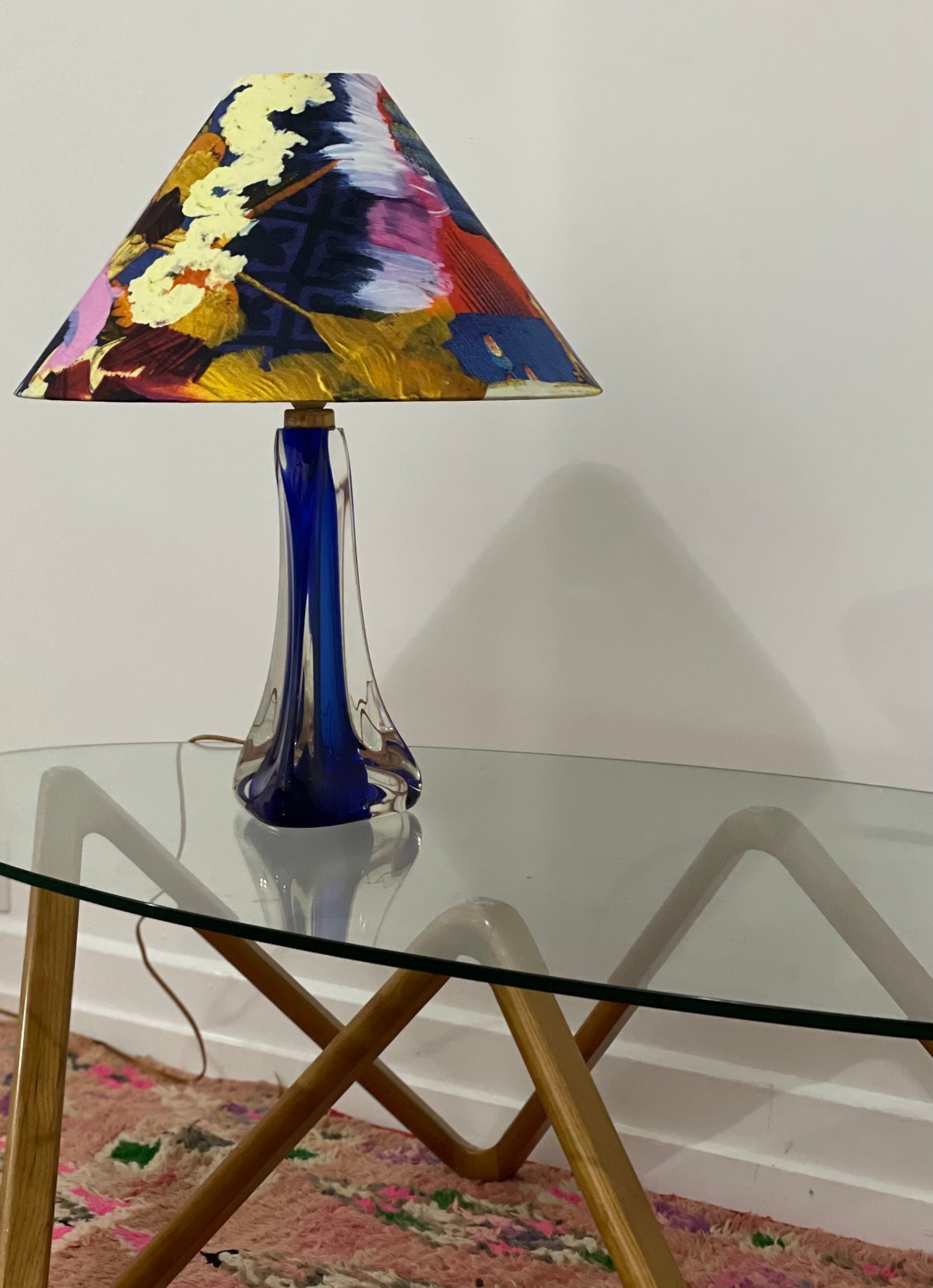 Cobalt Blue Glass Table Lamp with Shilo Engelbrecht Lamp Shade