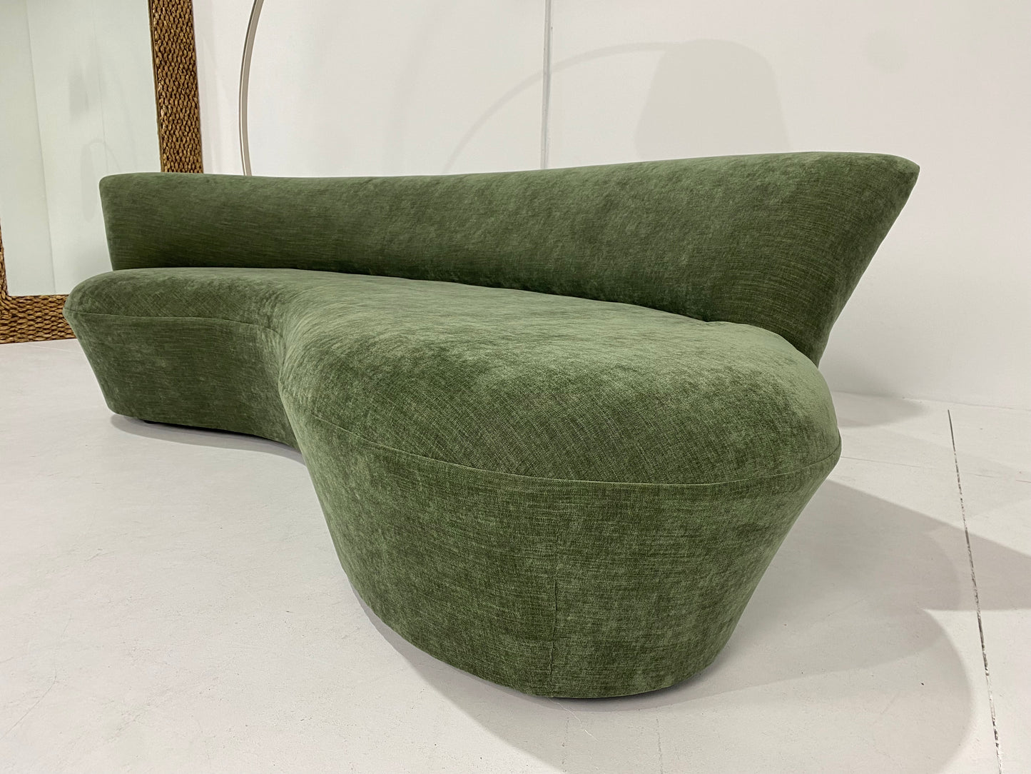 - Vintage Curved Moss Green Sofa