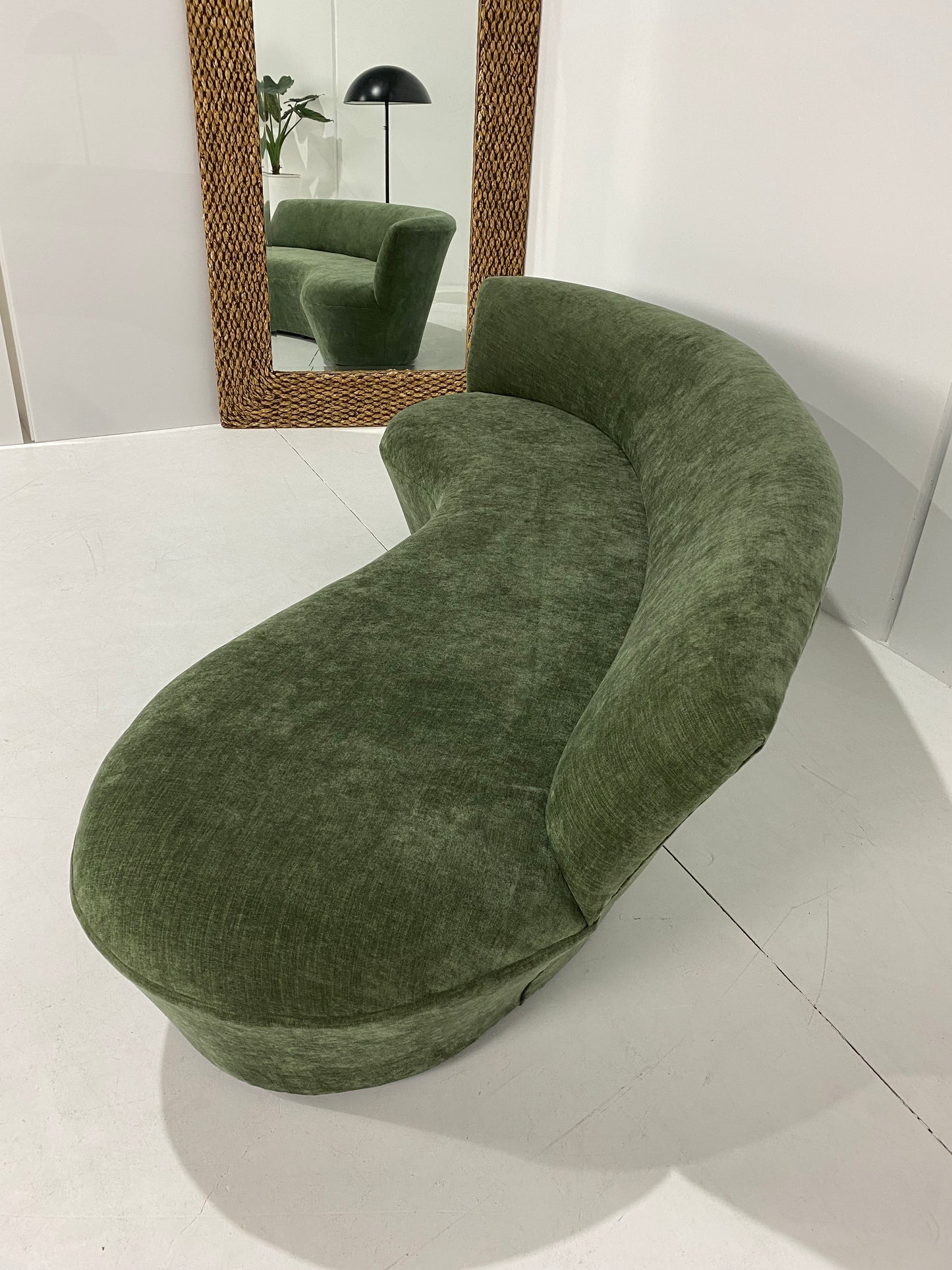 - Vintage Curved Moss Green Sofa