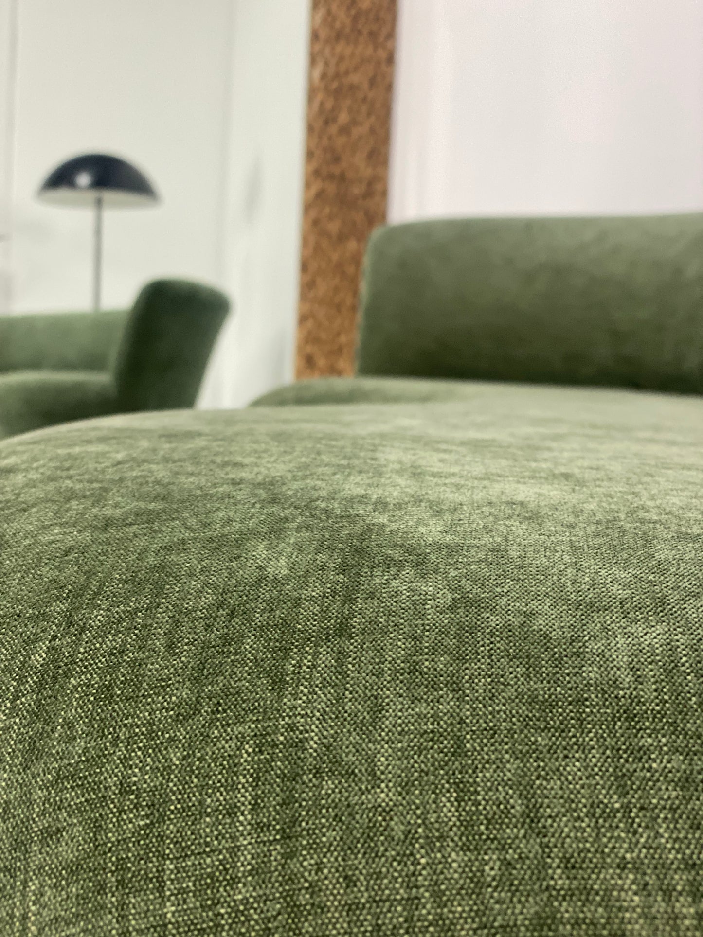 - Vintage Curved Moss Green Sofa