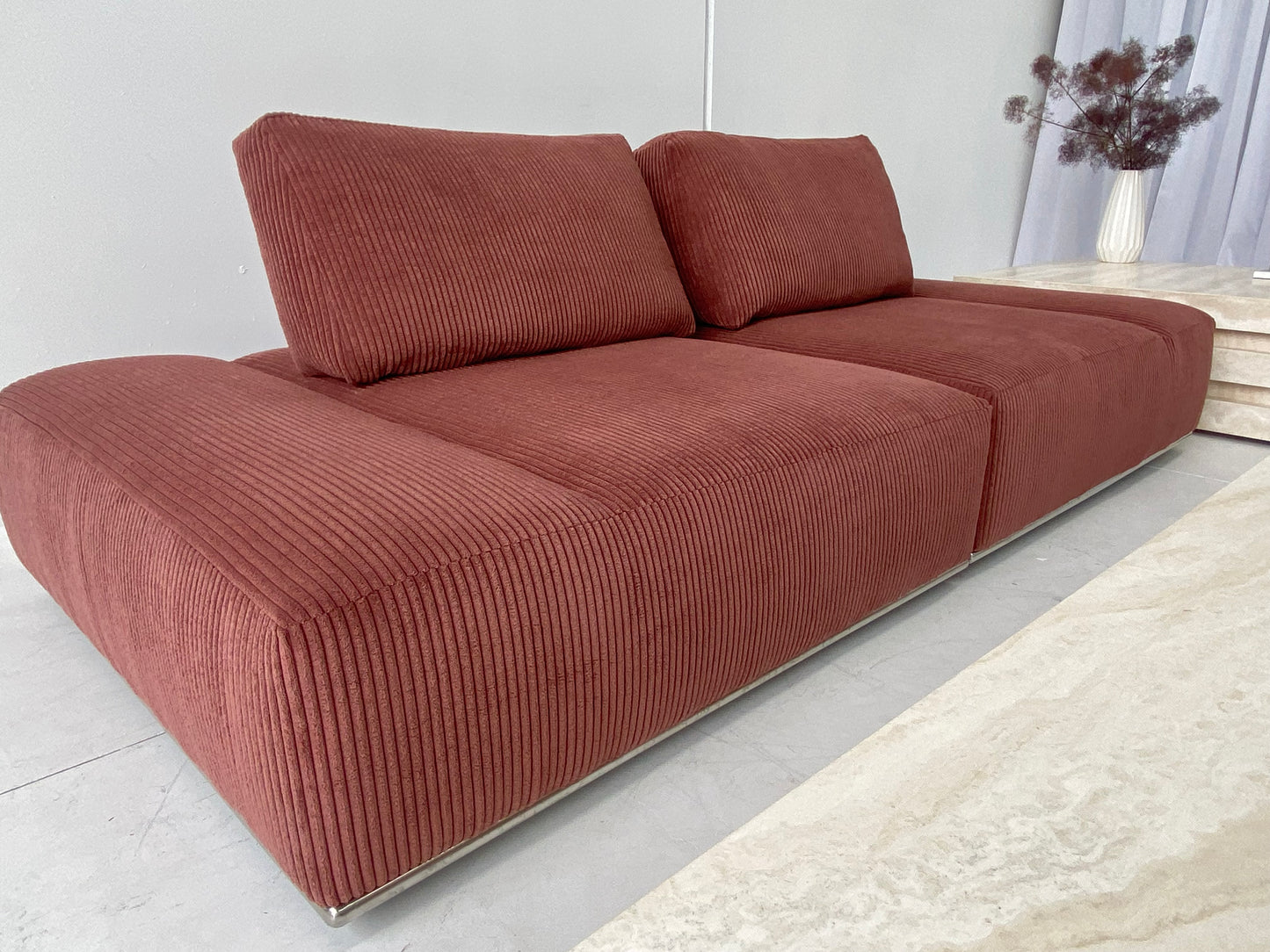 - Two Piece Large Jumbo Corduroy Woodrose Modular Sofa