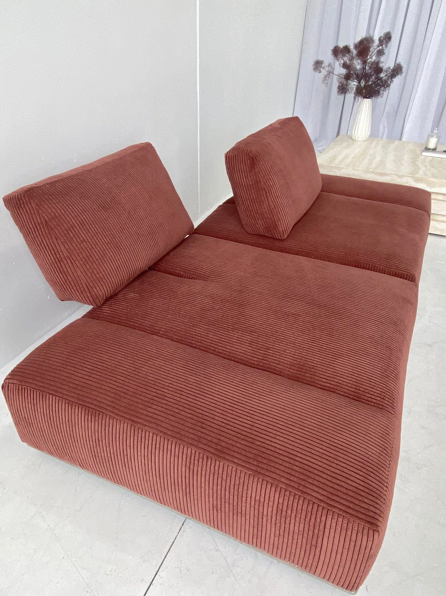 - Two Piece Large Jumbo Corduroy Woodrose Modular Sofa