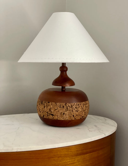 Vintage Timber & Cork Base with Linen Shade Lamp