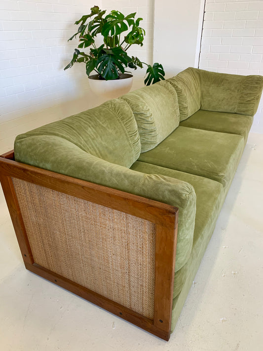 Vintage Parker Rattan and Velvet Modular Sofa