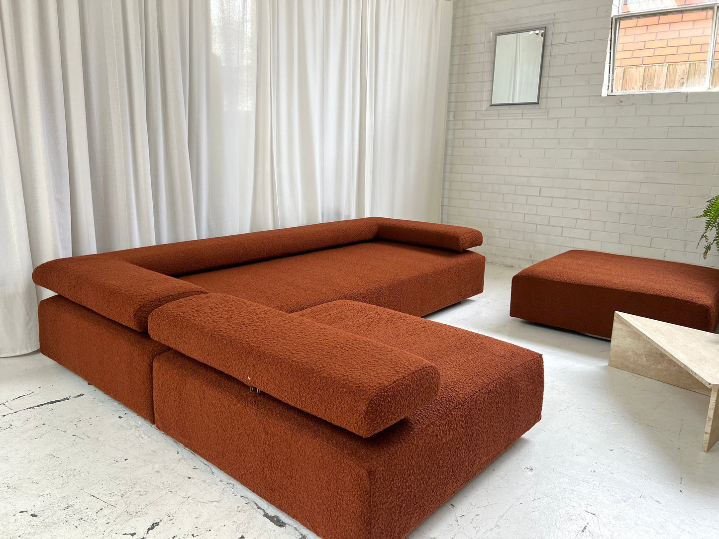 = Bespoke Rust Boucle Sofa - 2 Singles & Ottoman