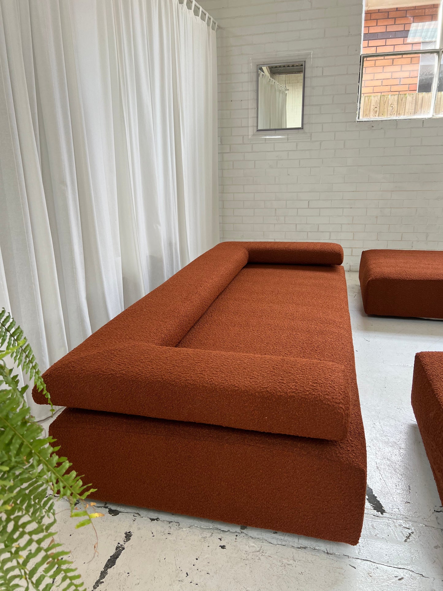 = Bespoke Rust Boucle Sofa - 2 Singles & Ottoman