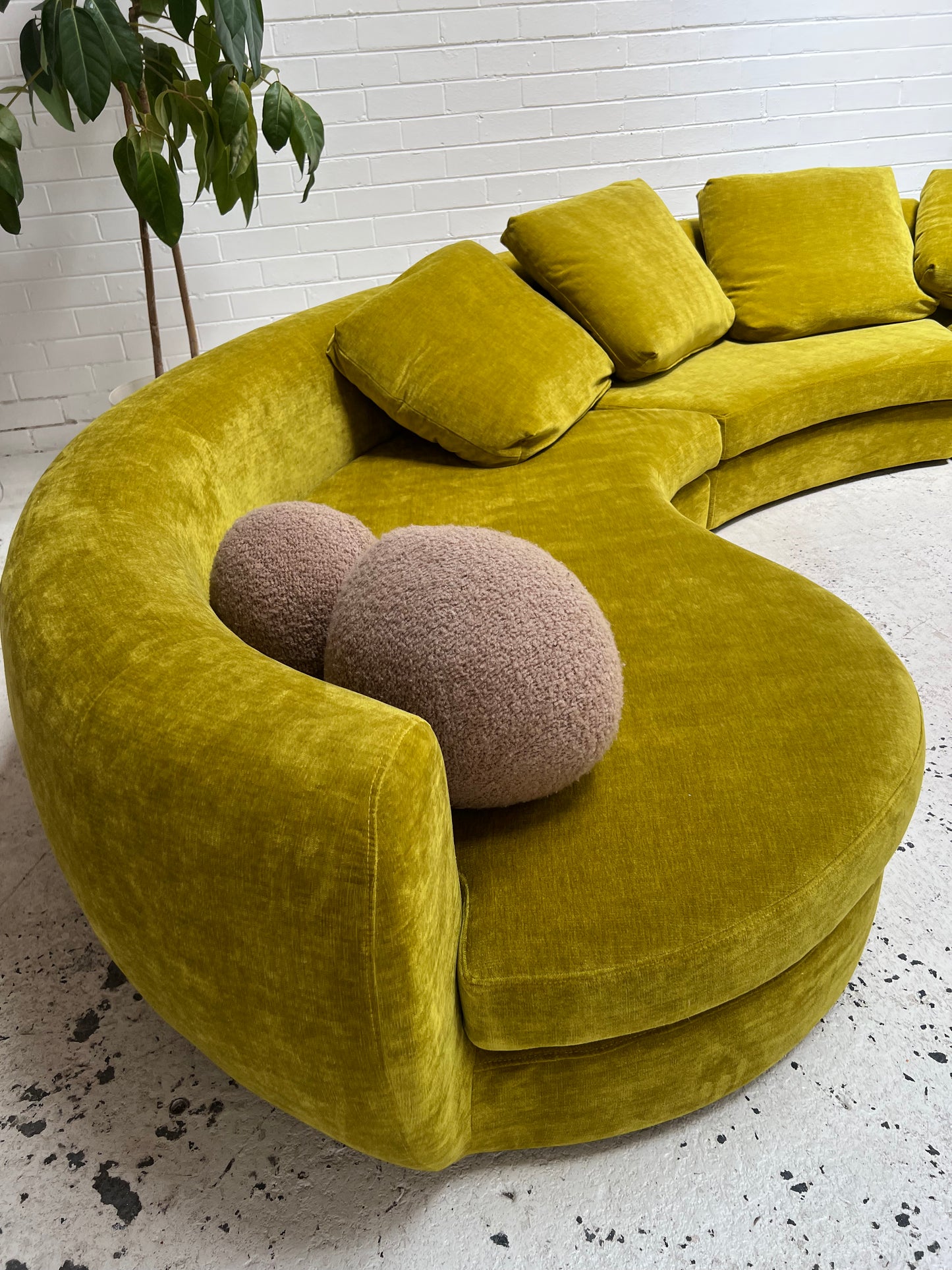 - Bespoke Large Chartreuse Velvet Curved Modular Sofa