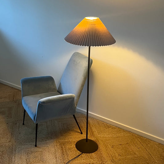 - Vintage Iron Floor Lamp with Pleated Shade