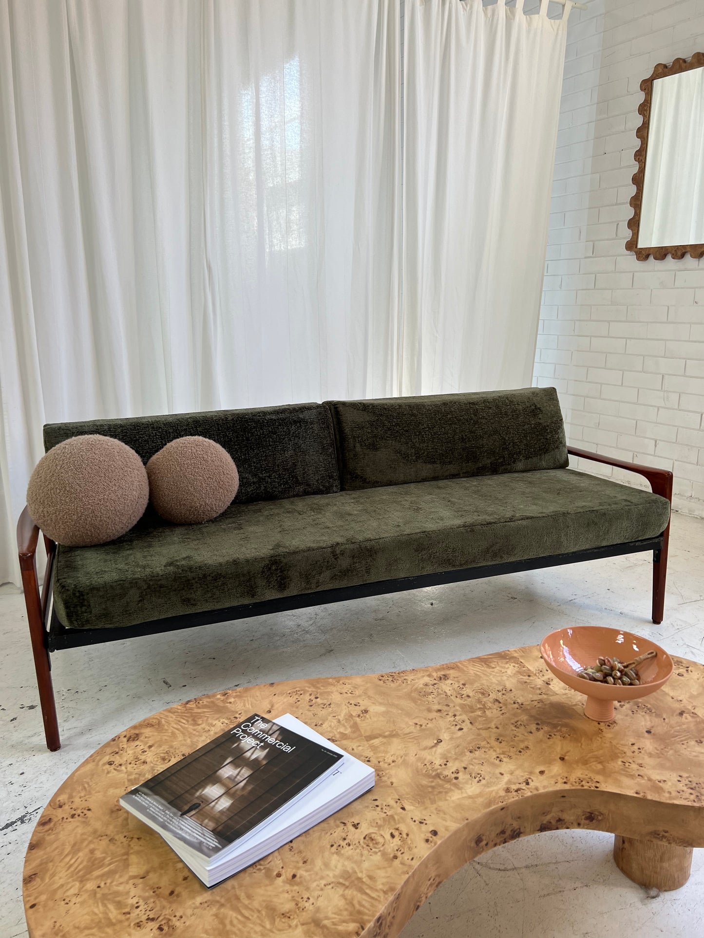 - Green Velvet Mid Century Sofa