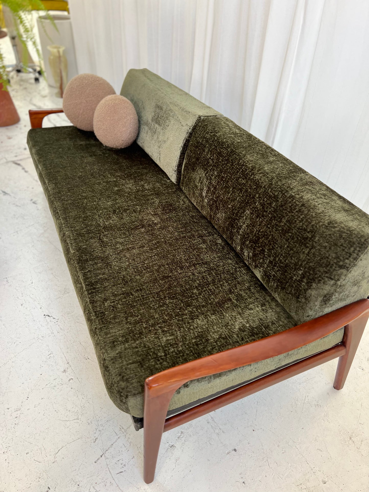 - Green Velvet Mid Century Sofa