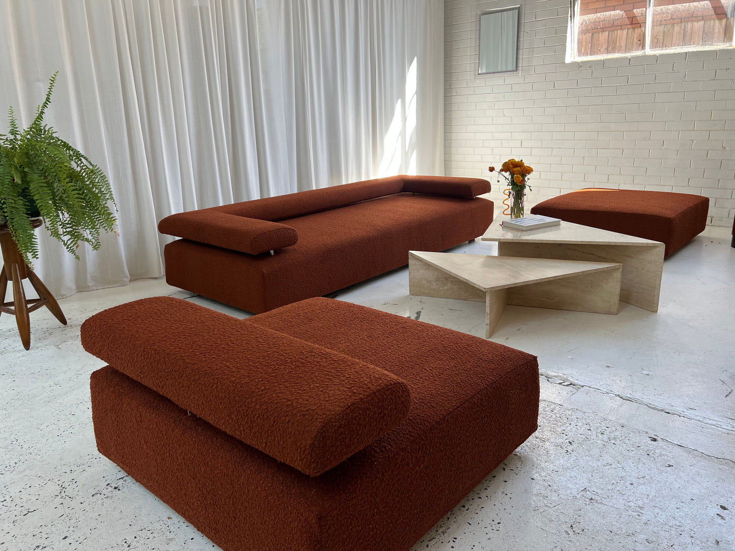 = Bespoke Rust Boucle Sofa - 2 Singles & Ottoman