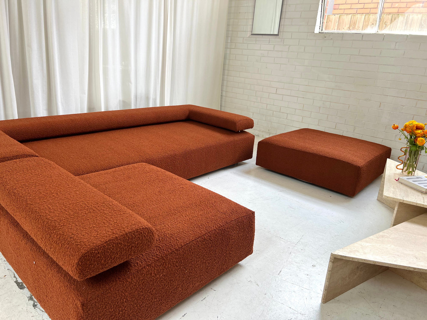 = Bespoke Rust Boucle Sofa - 2 Singles & Ottoman