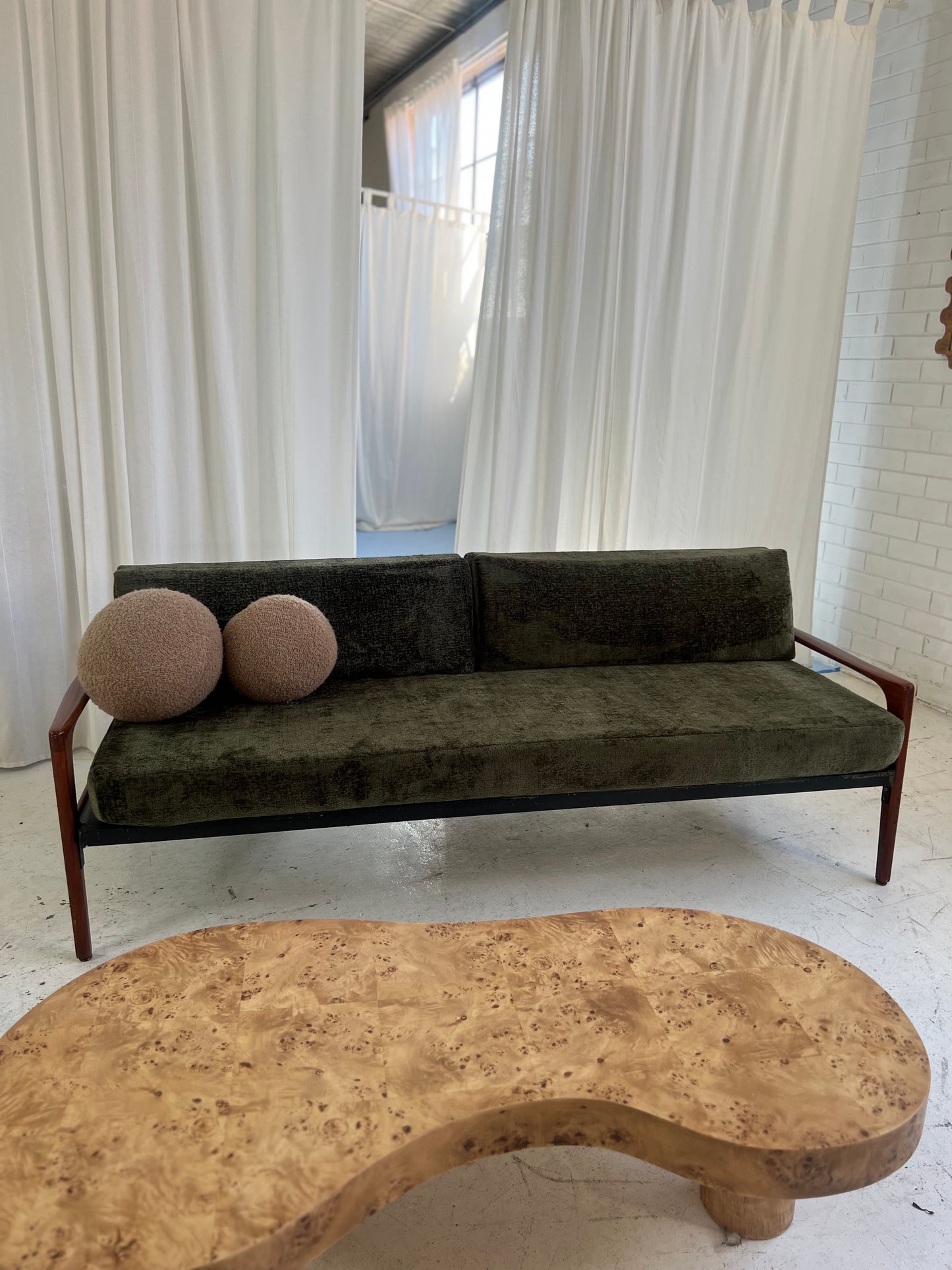 - Green Velvet Mid Century Sofa