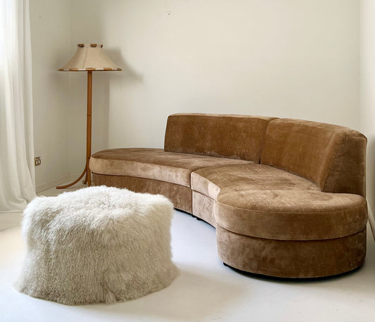 Vintage Curved Sofa in Caramel Velvet - Fully Refurbished