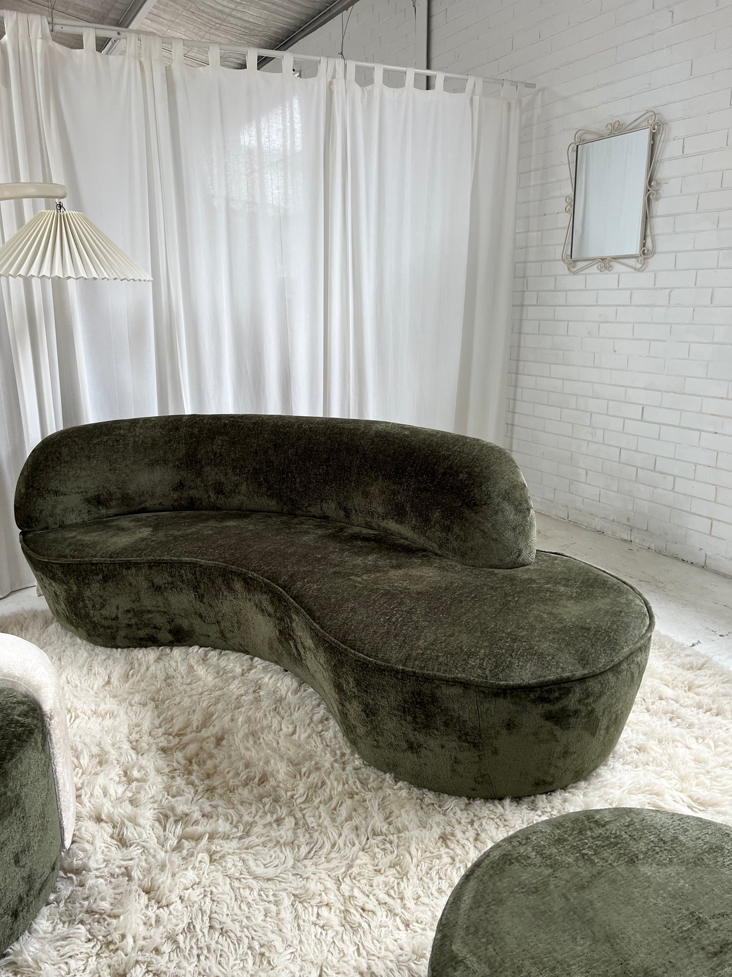 Bespoke Forest Green Curved Sofa & Ottoman