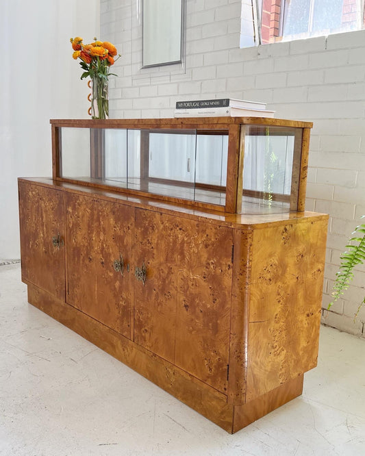 - Vintage Burl Sideboard Cabinet