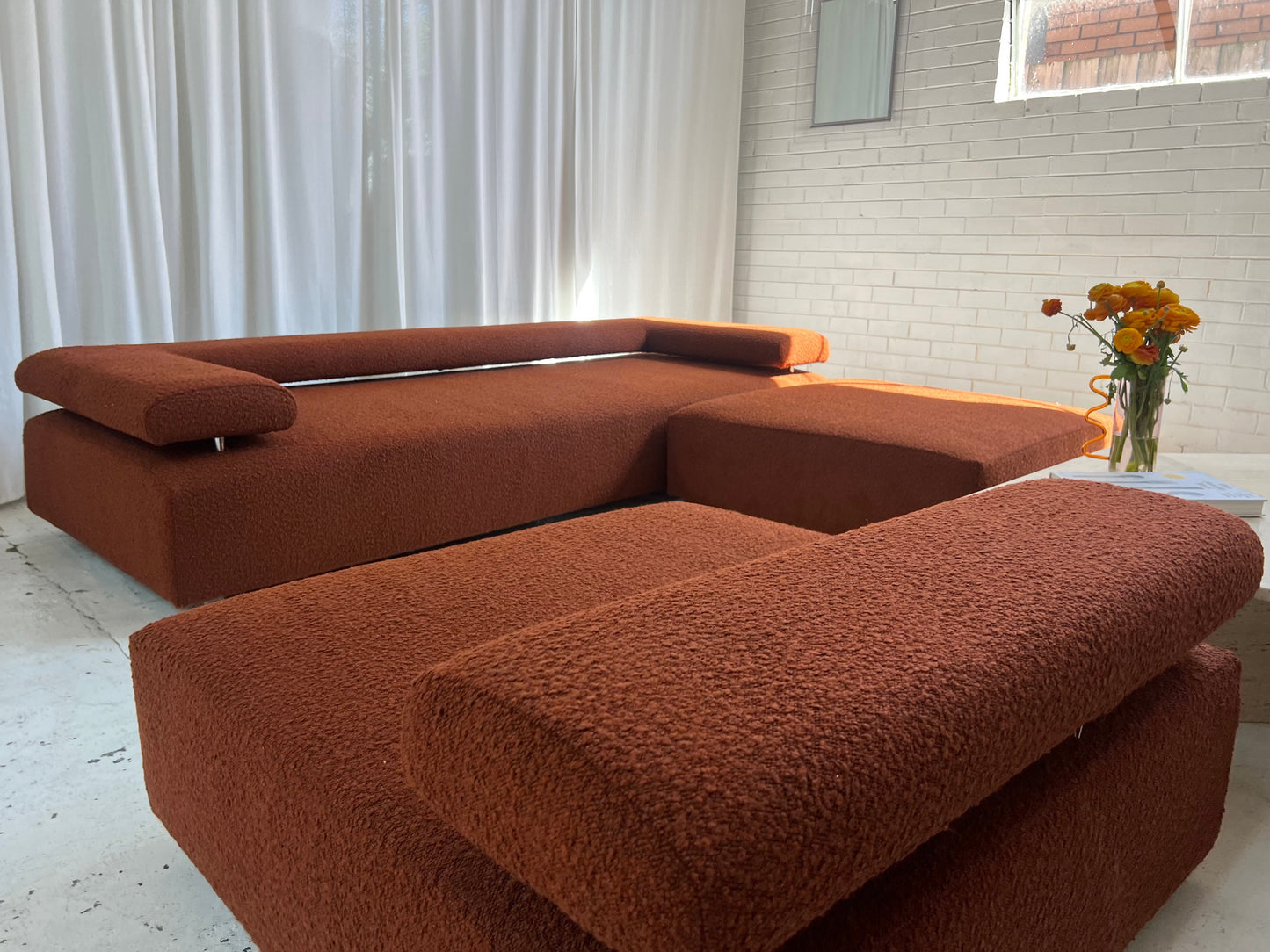 = Bespoke Rust Boucle Sofa - 2 Singles & Ottoman