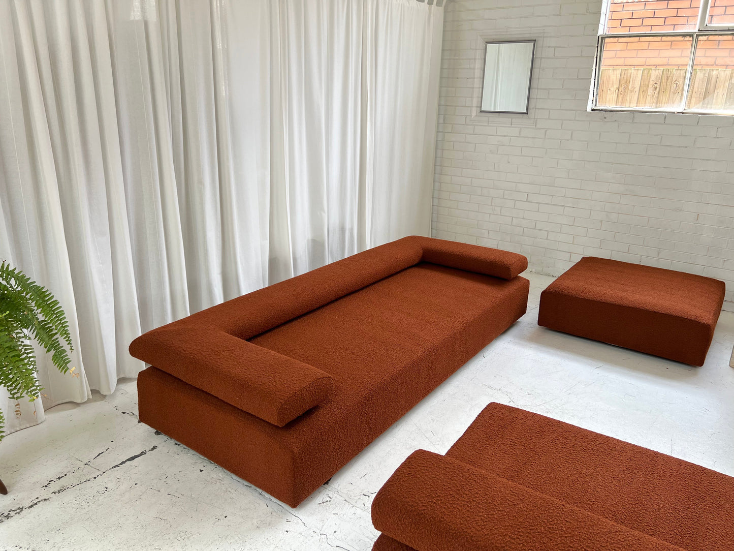 = Bespoke Rust Boucle Sofa - 2 Singles & Ottoman