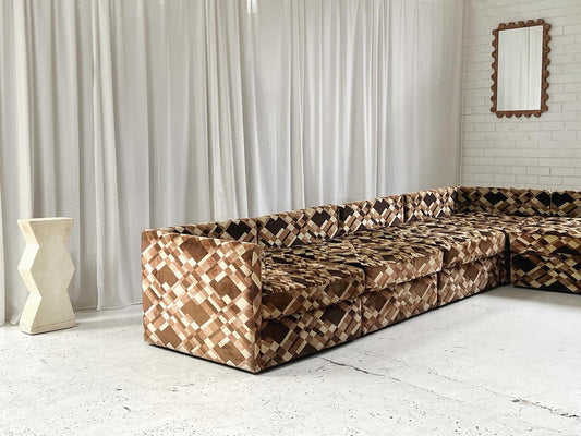 - Vintage Geometric Velvet Modular Sofa