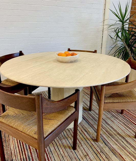 Vintage Italian Honed Travertine Dining Table