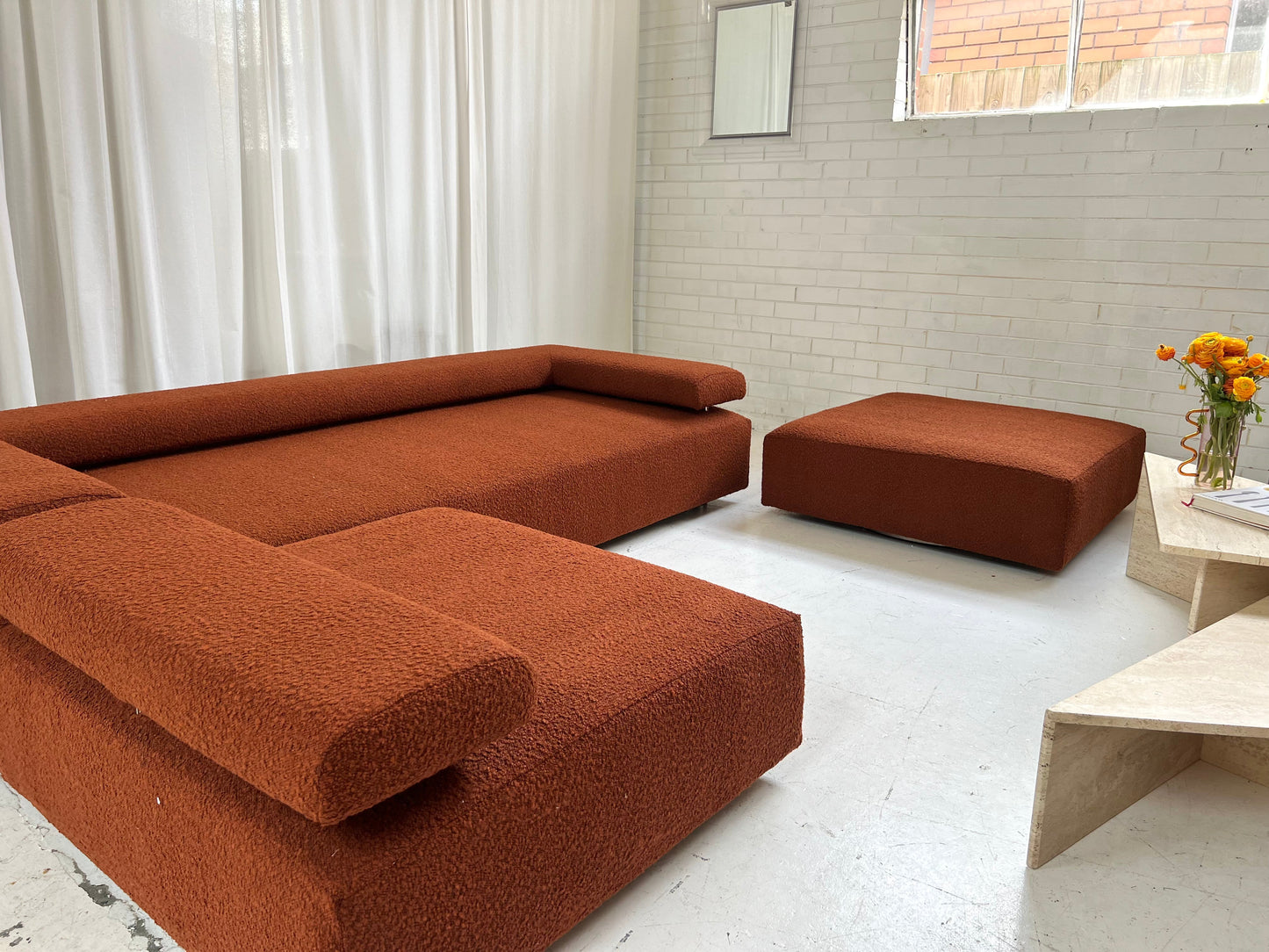 = Bespoke Rust Boucle Sofa - 2 Singles & Ottoman