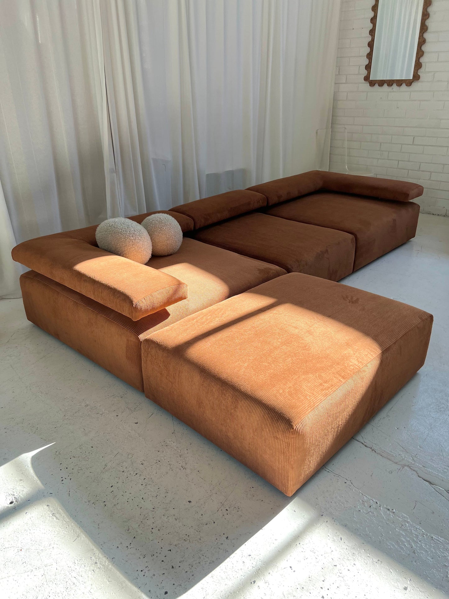 - Large Bespoke Brown Corduroy Modular Sofa Set