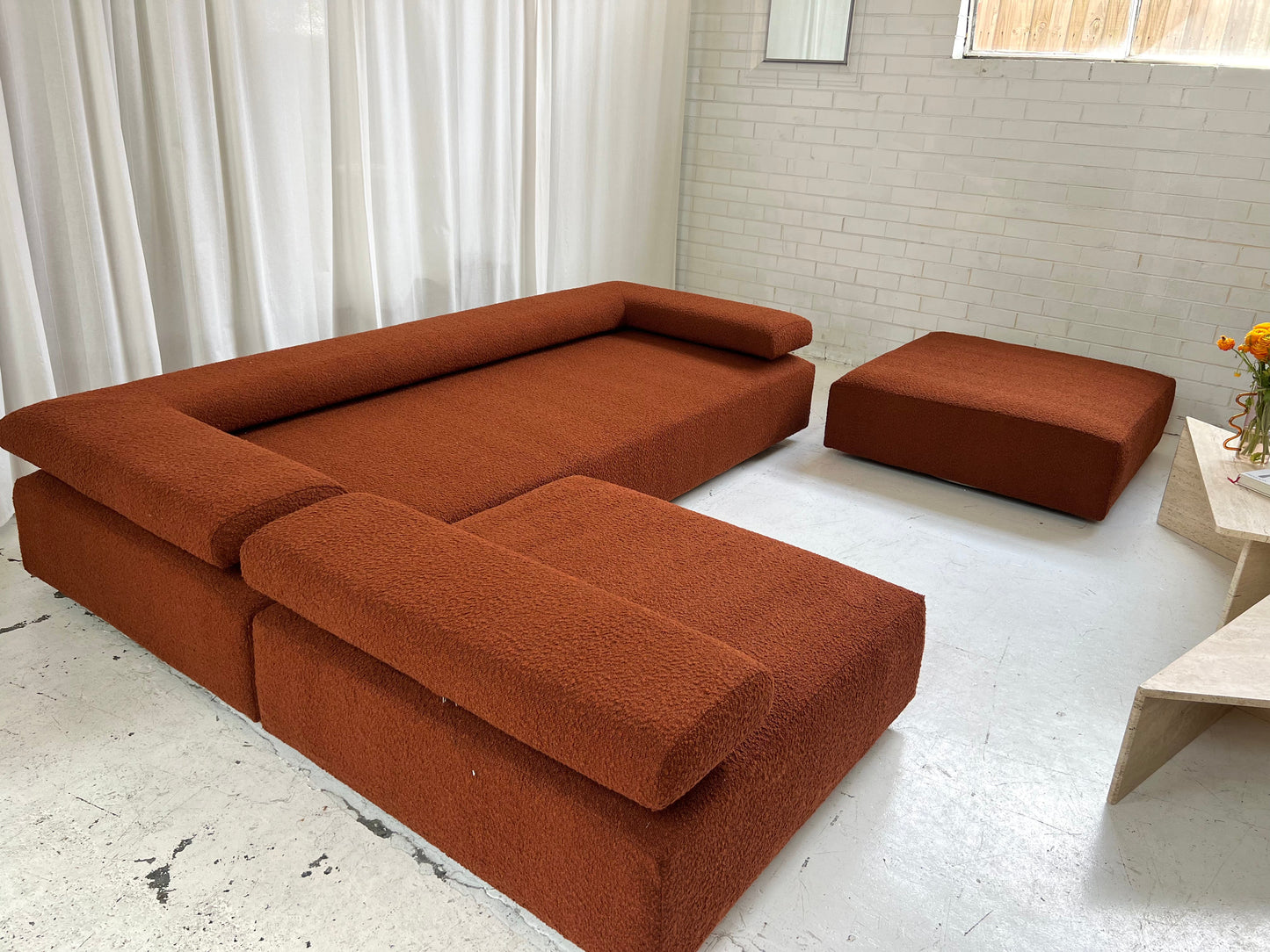 = Bespoke Rust Boucle Sofa - 2 Singles & Ottoman