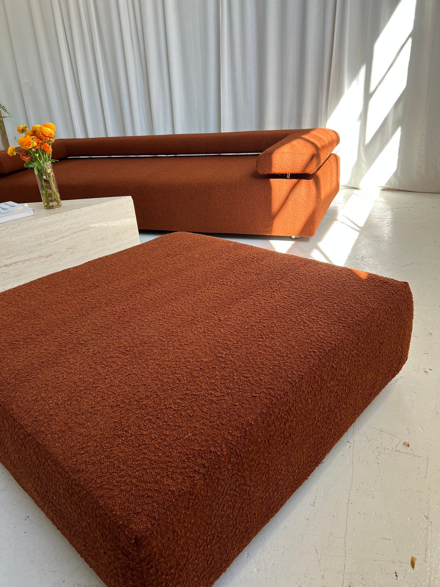 = Bespoke Rust Boucle Sofa - 2 Singles & Ottoman