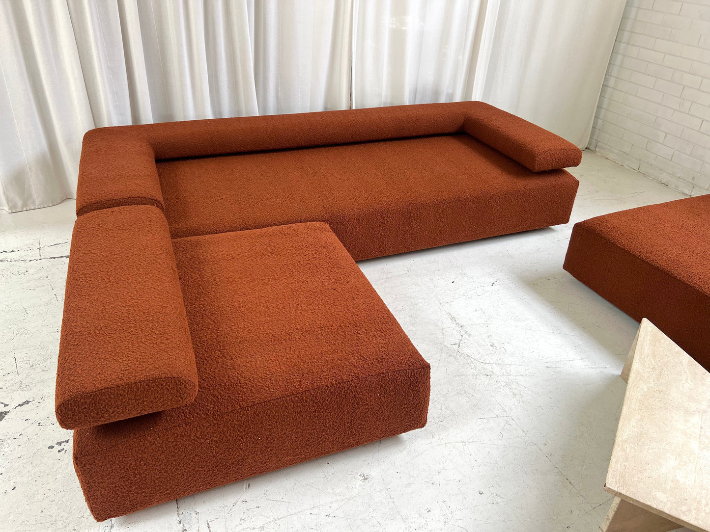 = Bespoke Rust Boucle Sofa - 2 Singles & Ottoman