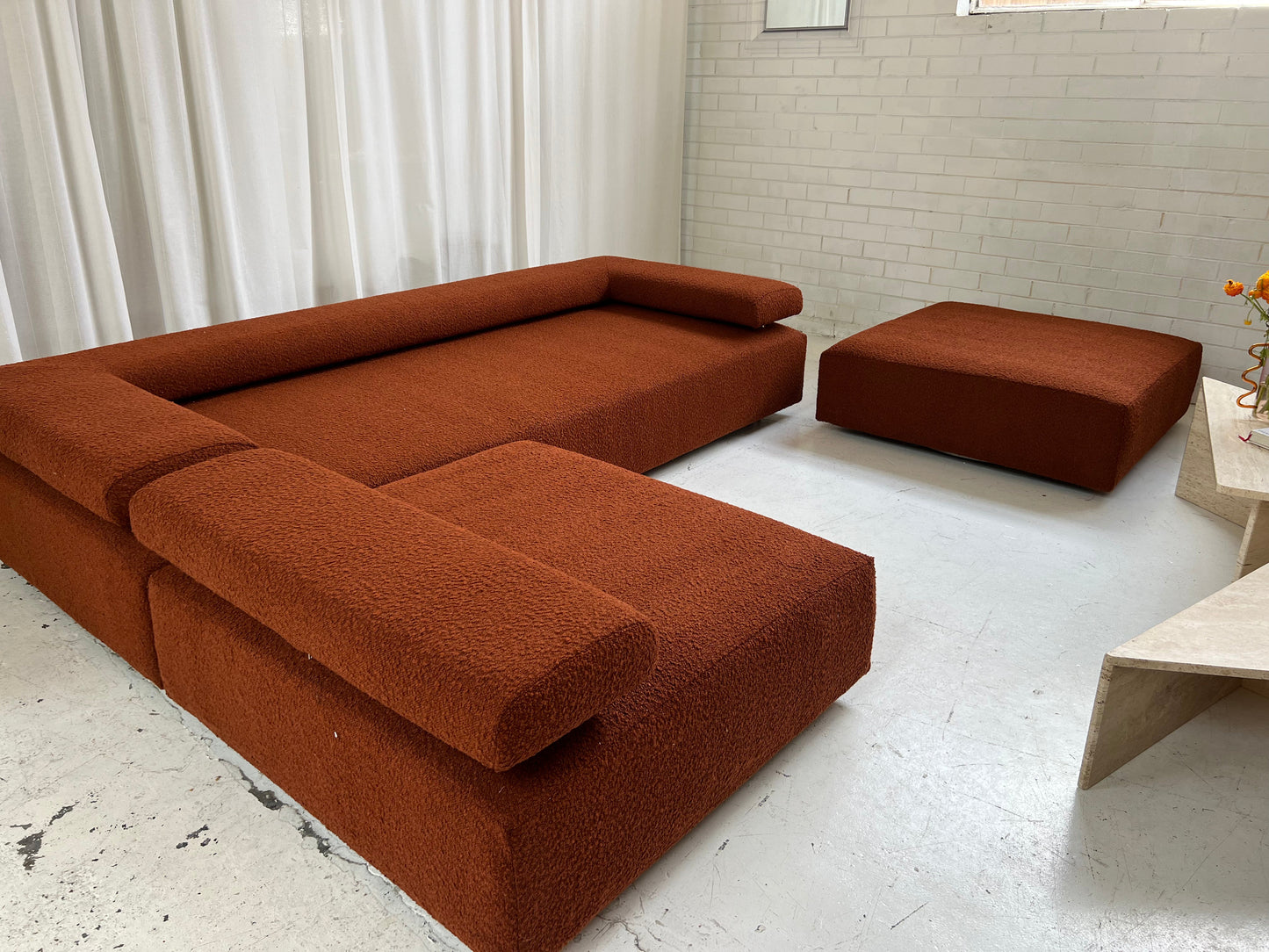 = Bespoke Rust Boucle Sofa - 2 Singles & Ottoman