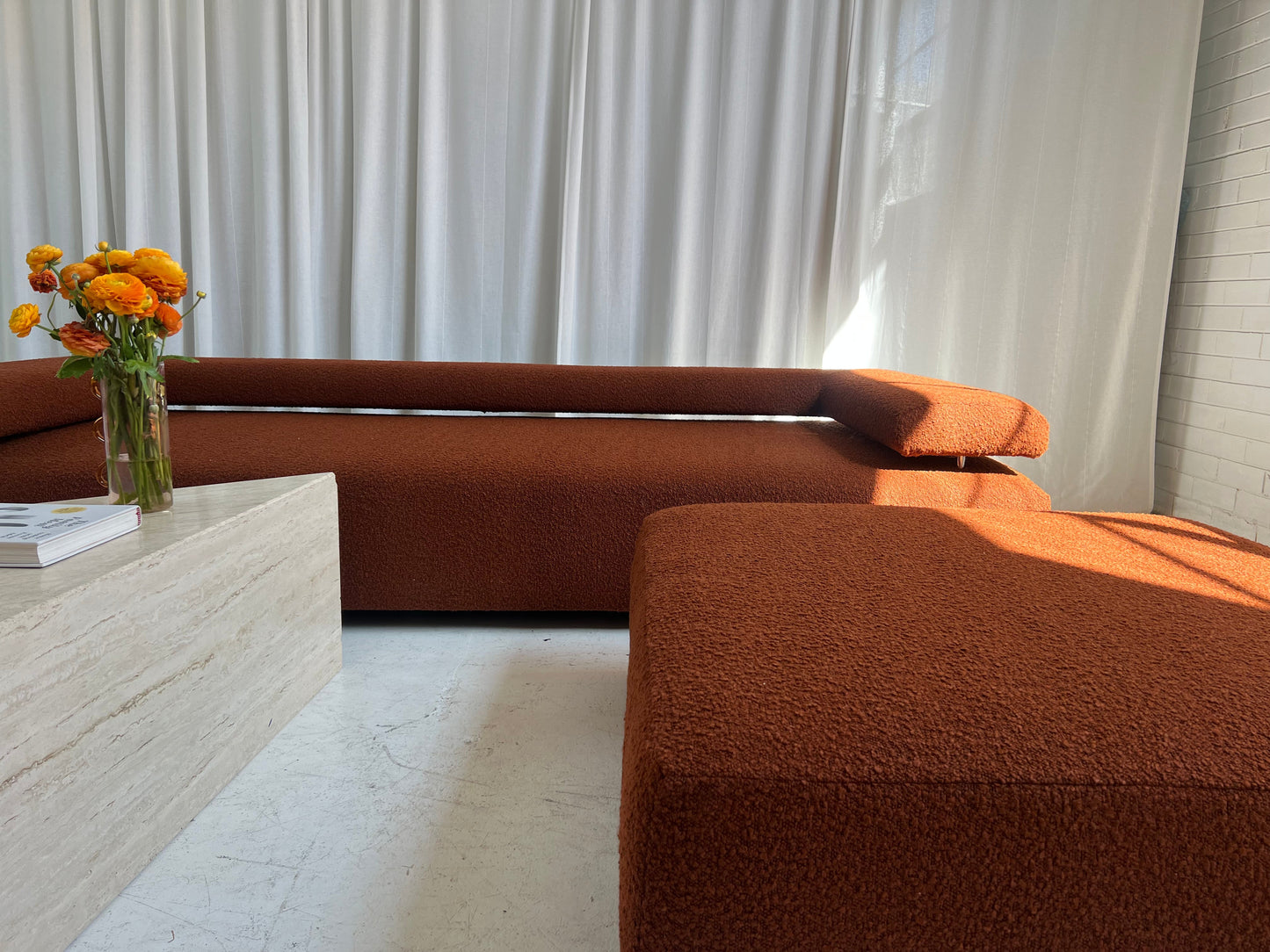 = Bespoke Rust Boucle Sofa - 2 Singles & Ottoman