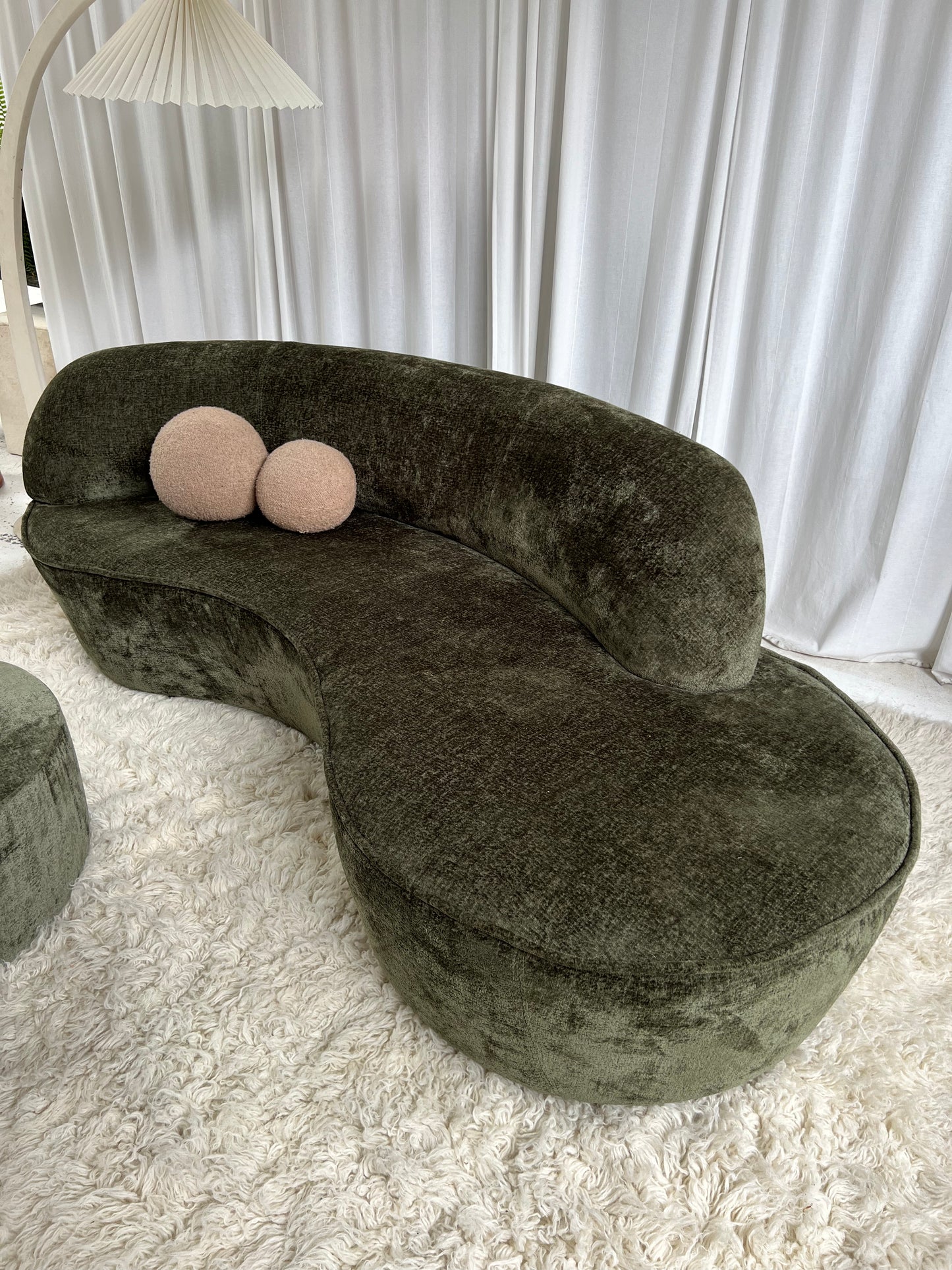 Bespoke Forest Green Curved Sofa & Ottoman