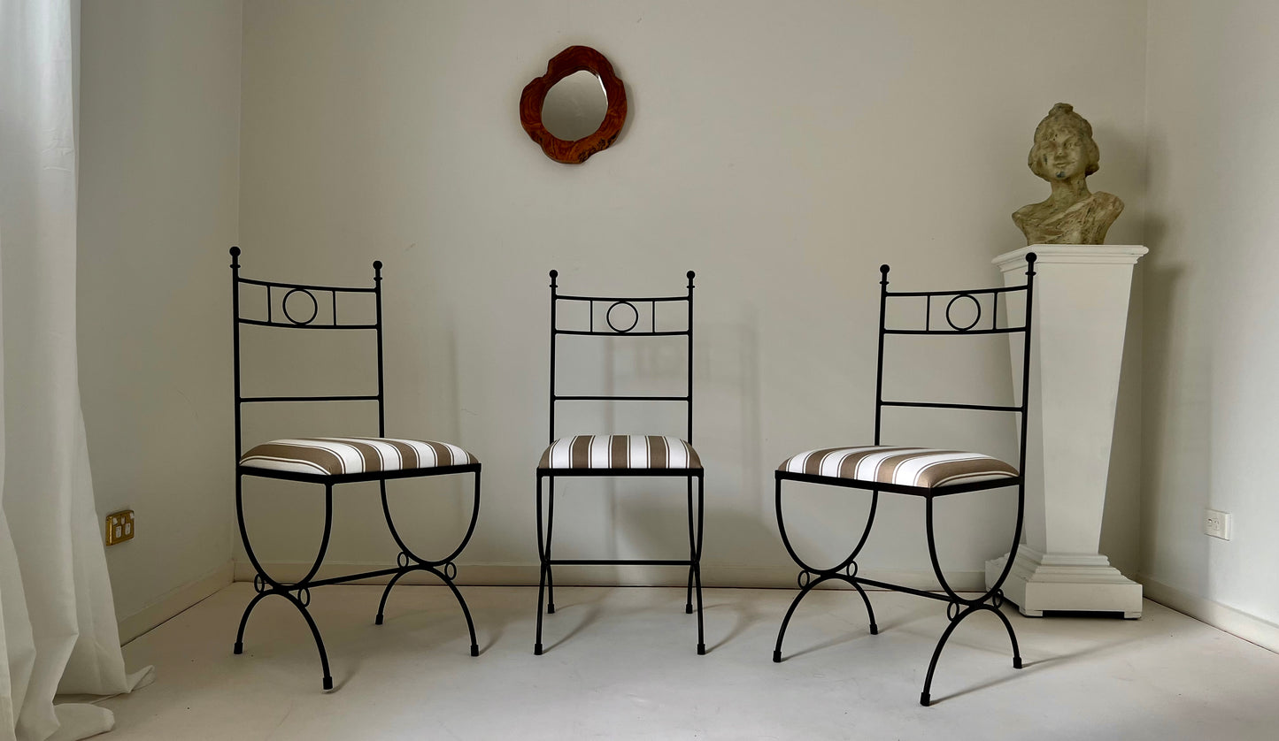 Six Refurbished Vintage French Iron Dining Chairs (Set)