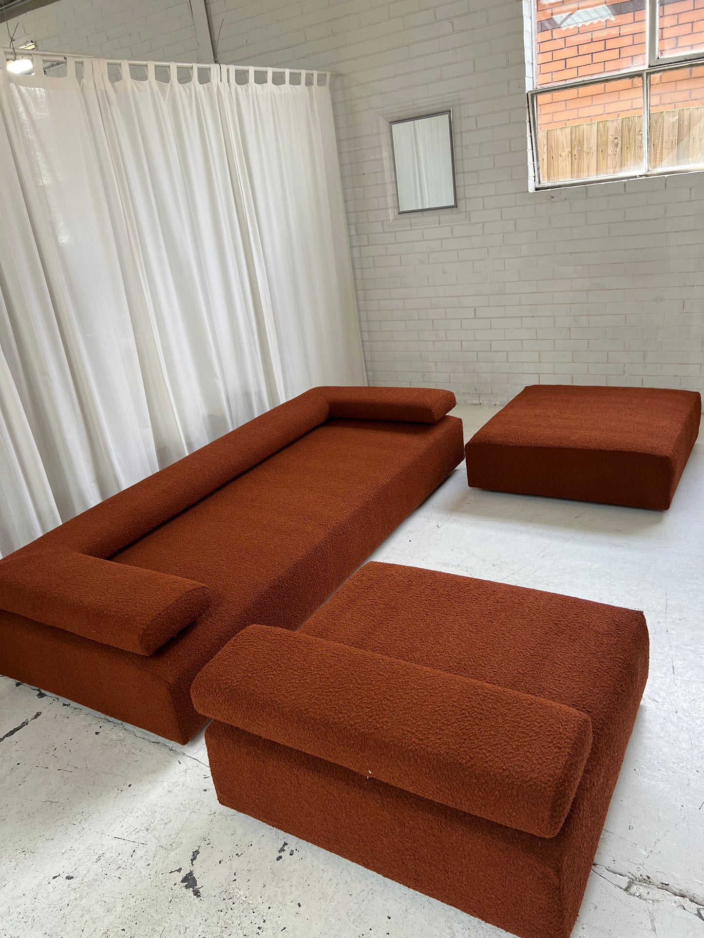 = Bespoke Rust Boucle Sofa - 2 Singles & Ottoman