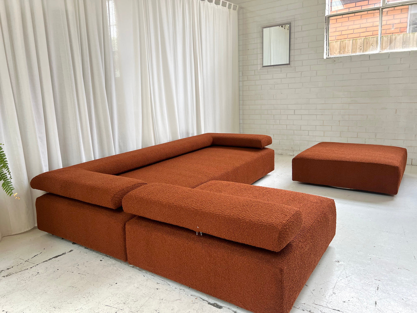 = Bespoke Rust Boucle Sofa - 2 Singles & Ottoman