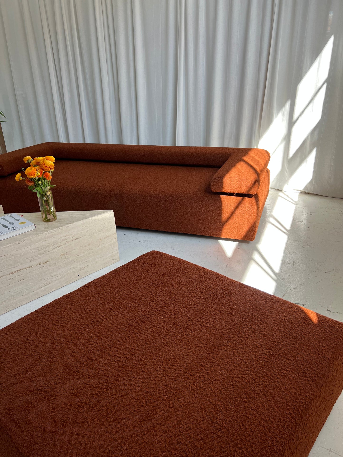 = Bespoke Rust Boucle Sofa - 2 Singles & Ottoman