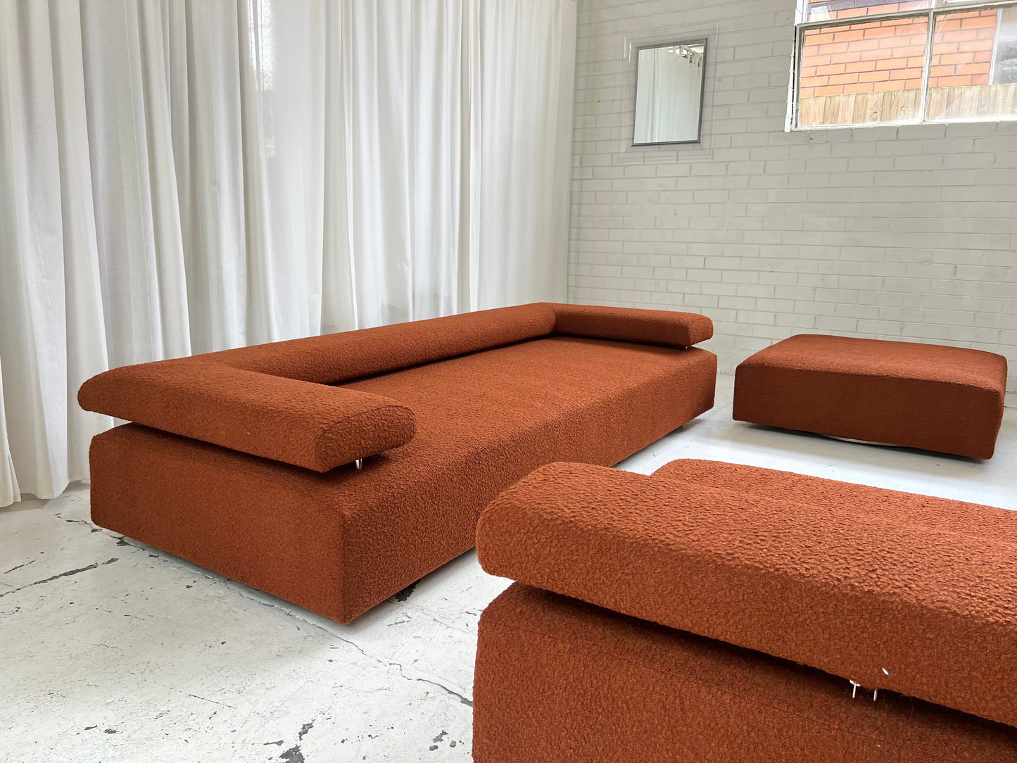 = Bespoke Rust Boucle Sofa - 2 Singles & Ottoman