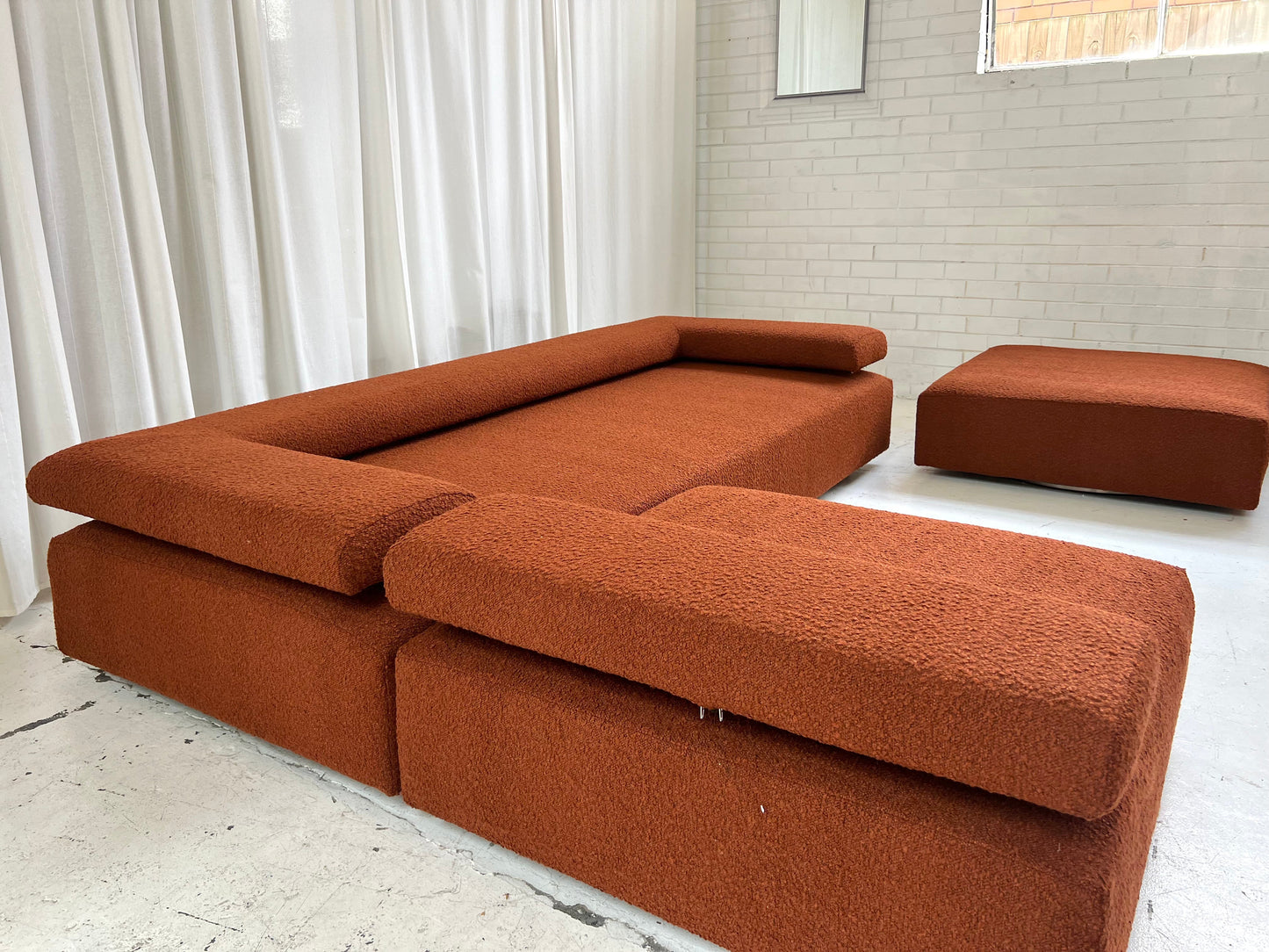 = Bespoke Rust Boucle Sofa - 2 Singles & Ottoman