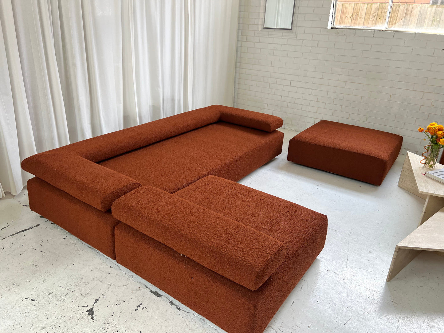 = Bespoke Rust Boucle Sofa - 2 Singles & Ottoman