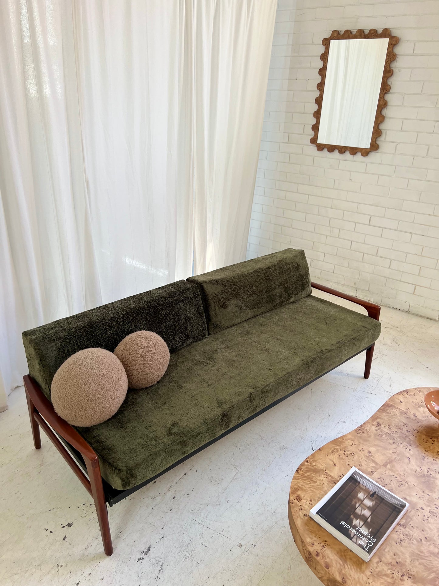 - Green Velvet Mid Century Sofa