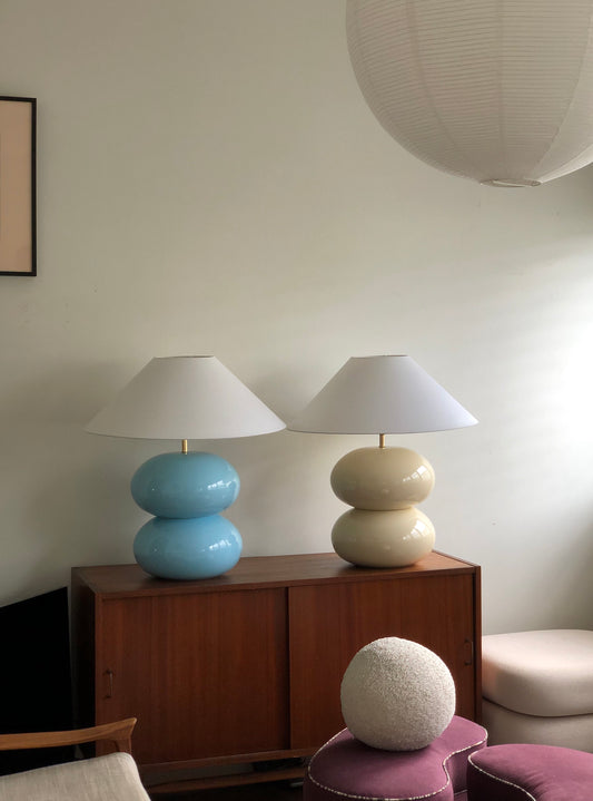 Cream Double Bubble Lamp with White Conical Shade