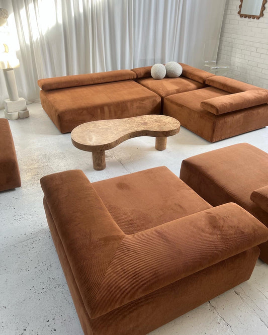 - Large Bespoke Brown Corduroy Modular Sofa Set